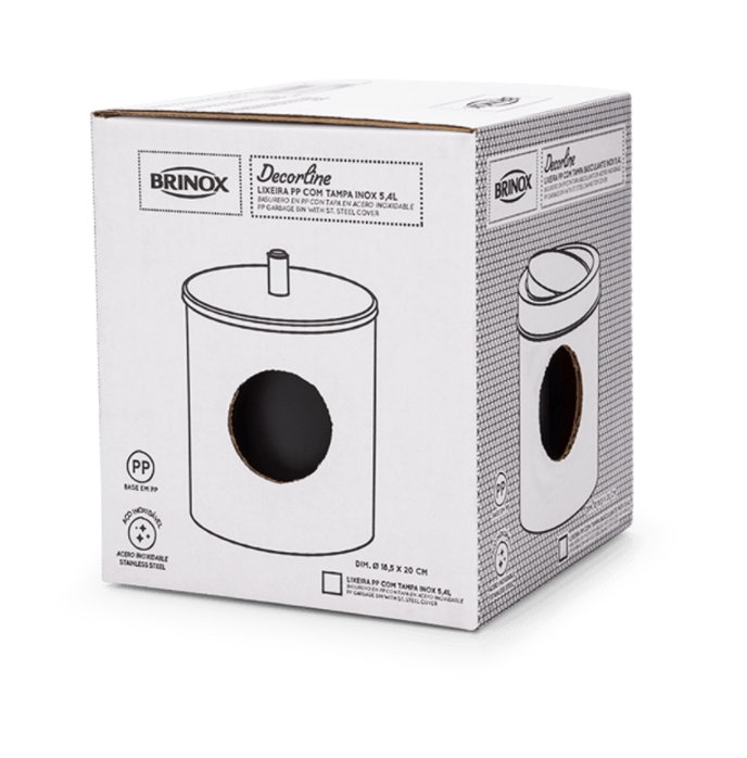 LINEA DECORLINE - EN PLASTICO - C/TAPA ACERO INOXIDABLE BASURERO 5,40L - NEGRO