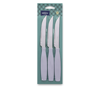Linea Itaparica 3 Piezas Blister Acero PP 0,8MM - Cuchillo de Churrasco Blanco