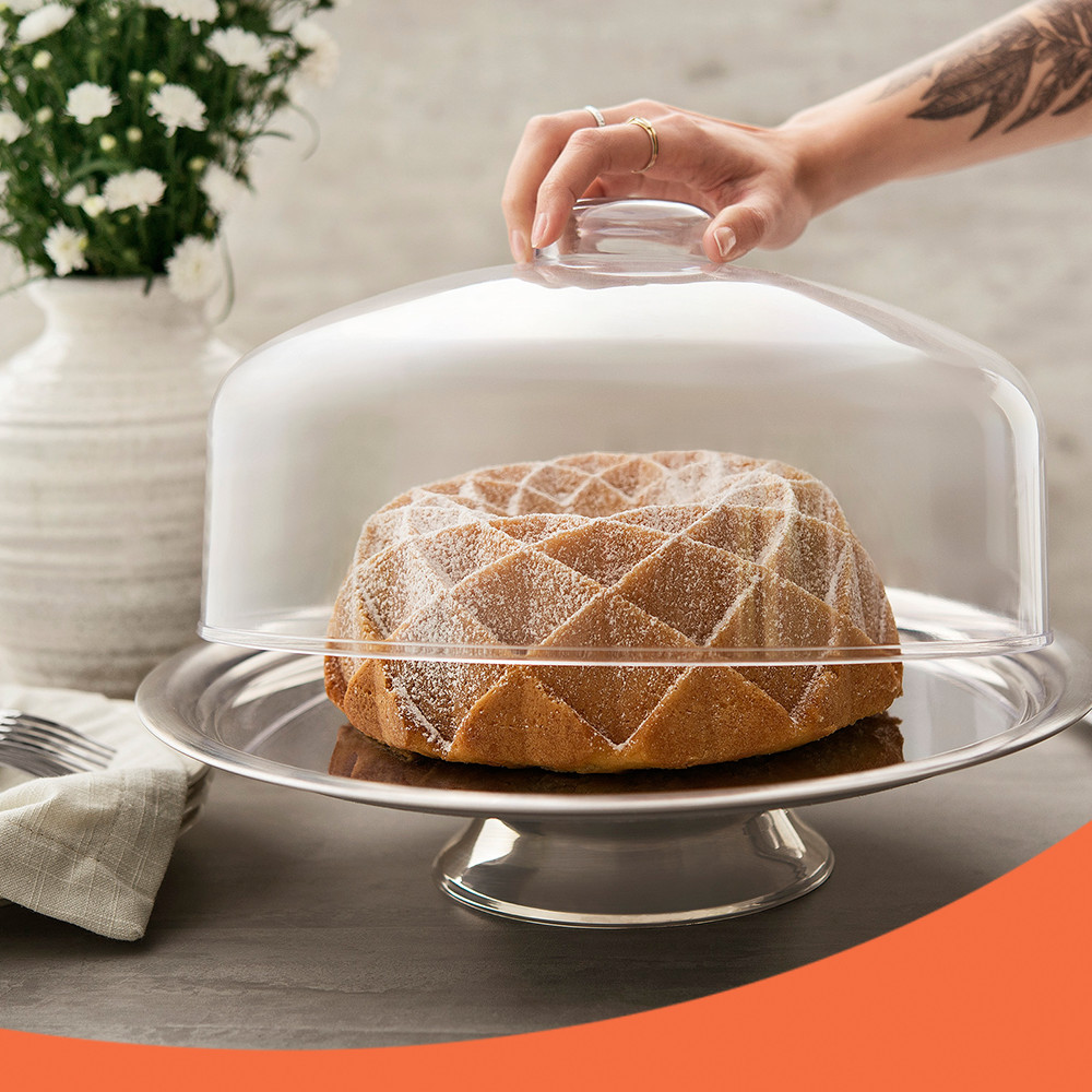 LINEA LYON - EN ACERO INOXIDABLE - JUEGO PASTEL C/ PEDESTAL 2 PZ 35CM