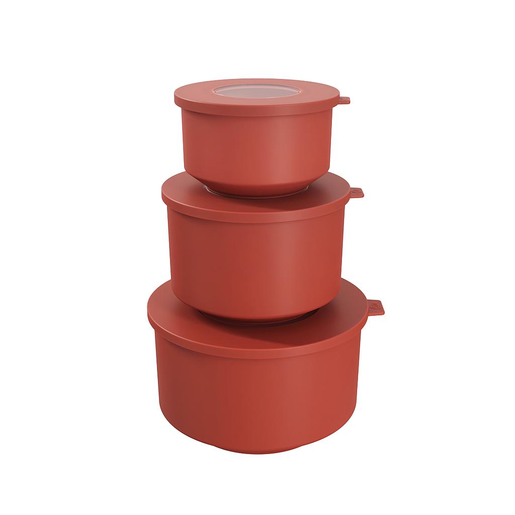 JUEGO DE CONTENEDORS DE PLASTICO (500ML, 1L, 2L) HOOP ROJO GUAYABA