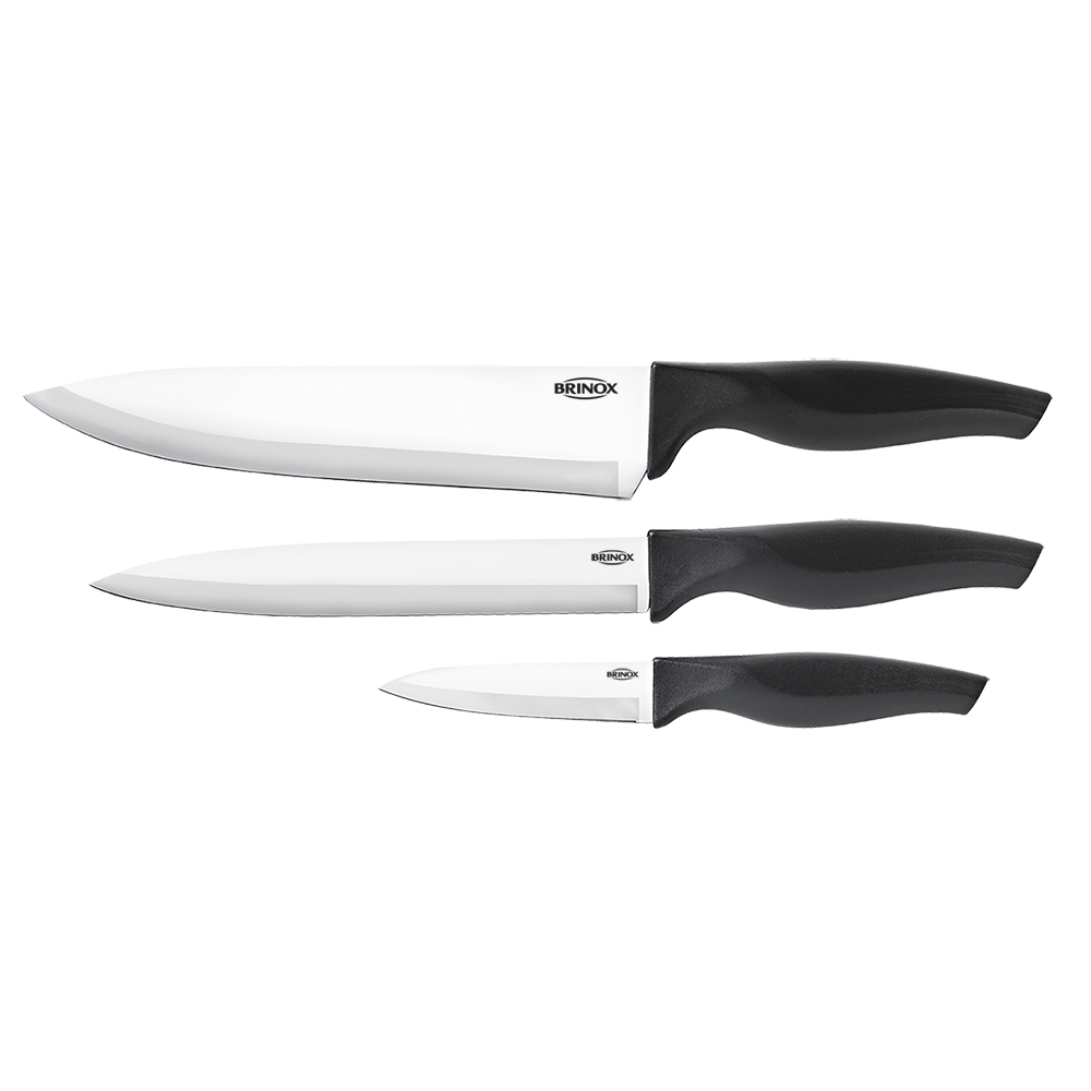 JUEGO 3 CUCHILLOS CARNE 3/4 + COCINA 6 + HORT 3 1/2 EN ACERO INOXIDABLE