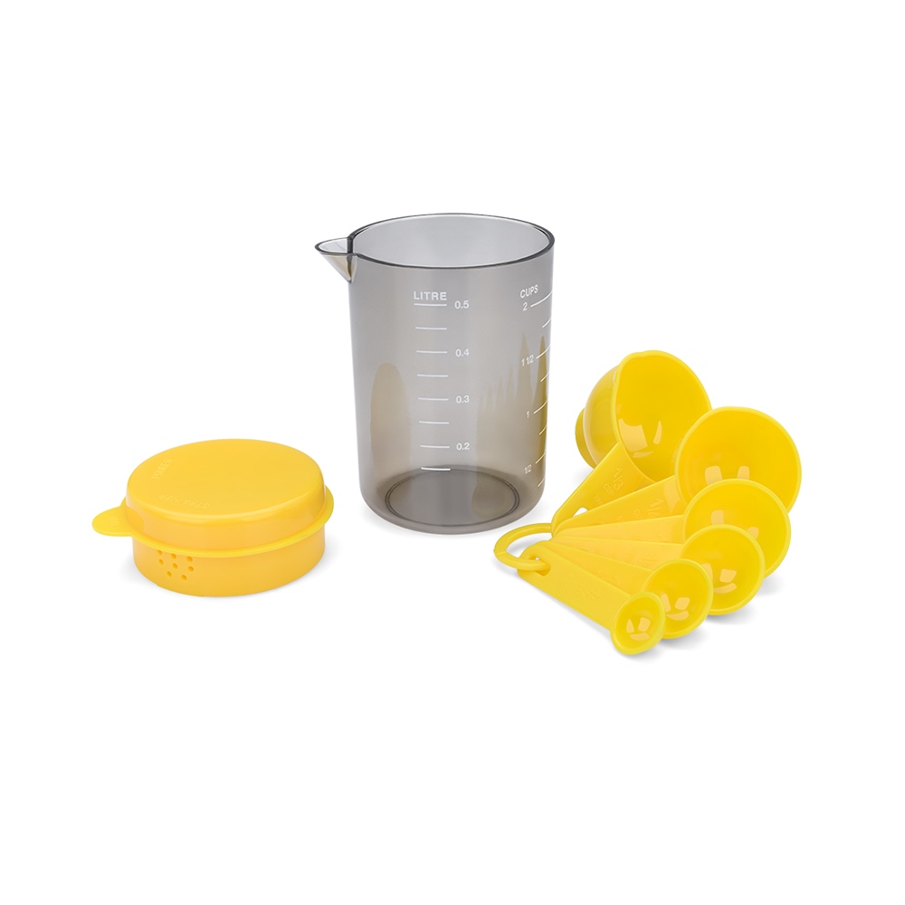 VASO MEDIDOR+CUCHARA DESCOMPLICA-AMARIL
