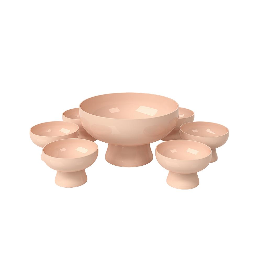 JUEGO 6 COPAS POSTRE Y 1 CREMERA GRANDE DE PLASTICO CAKE ROSA BLUSH 