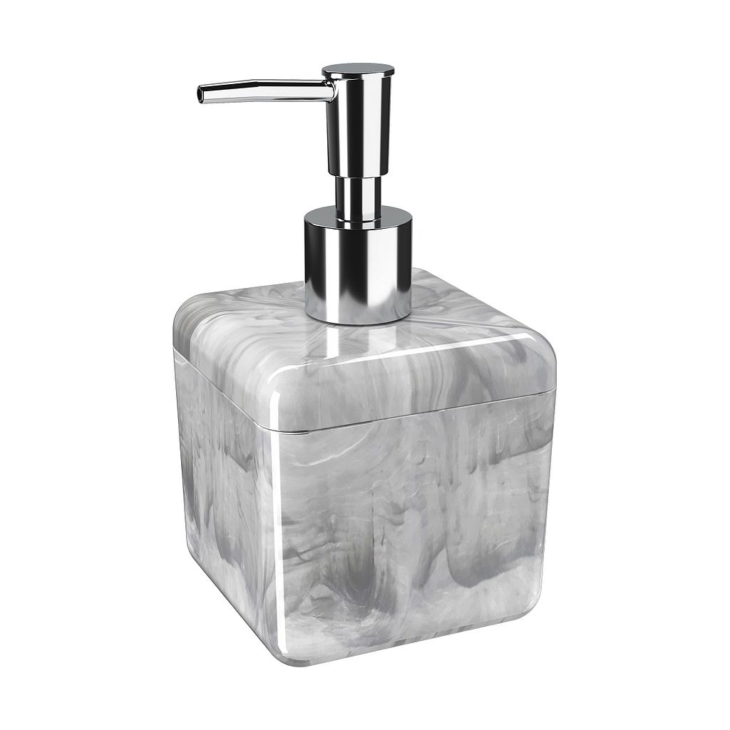 DISPENSADOR JABON LIQUIDO DE PLASTICO 330ML CUBE MARMOL BLANCO 