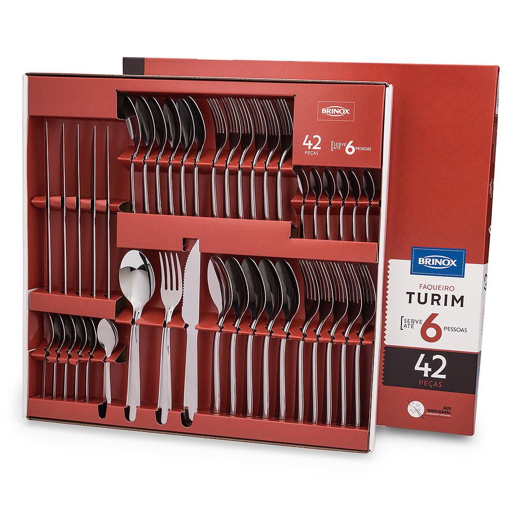 LINEA LYON - EN ACERO INOXIDABLE - JUEGO DE CUBIERTOS DE ACERO INOXIDABLE 42 PIEZAS - TURIM