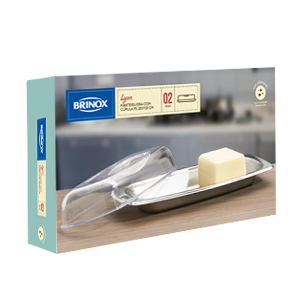 LINEA LYON - EN ACERO INOXIDABLE - MANTEQUERA C/TAPA DE ACRILICO 20x11,5x5,2CM 