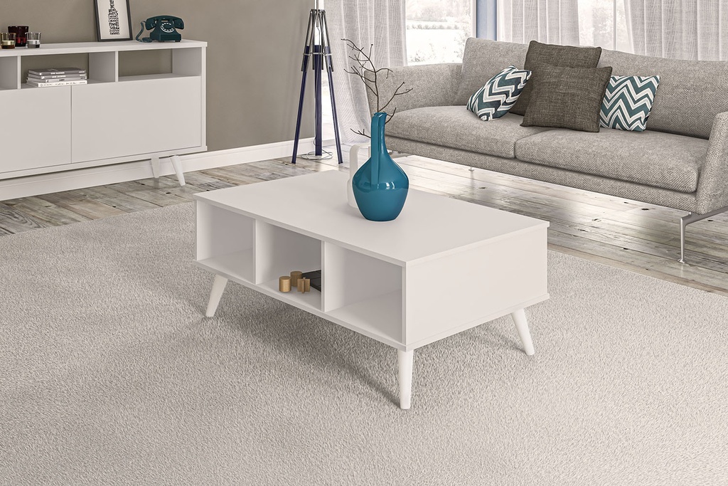 Mesa de Centro Osasco Blanco  - Madera Aglomerada y Patas en Madera