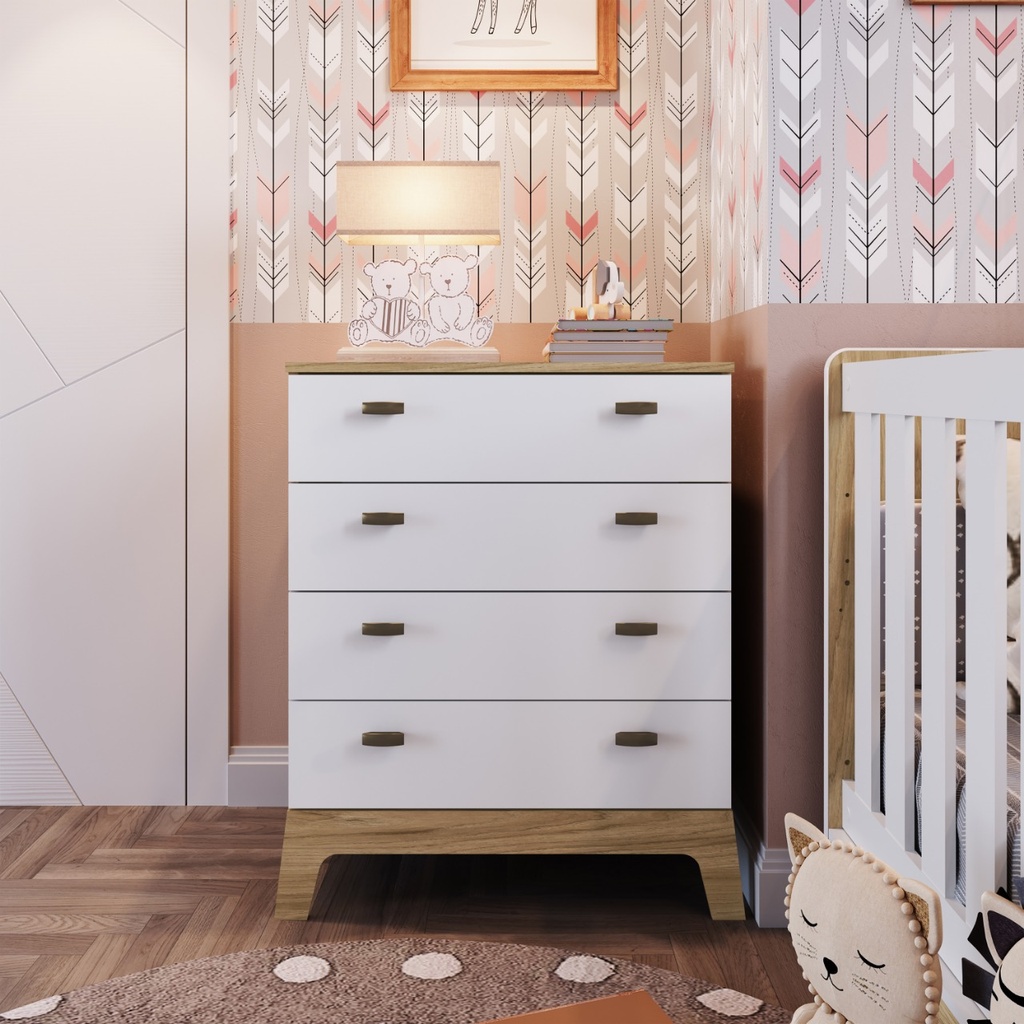 GAVETERO INFANTIL 4 CAJONES LÍNEA PANAL DE ABEJA ITAPUÃ CON BLANCA 