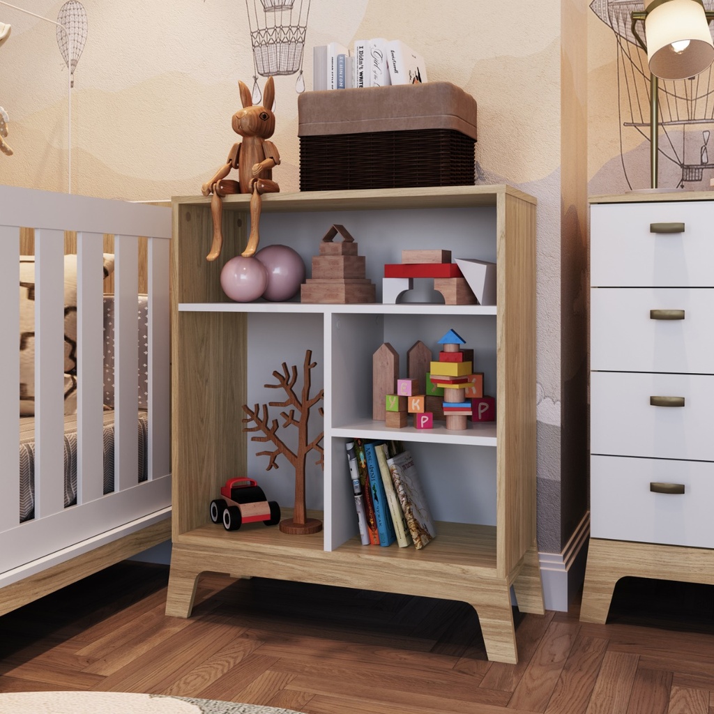 ESTANTERÍA INFANTIL 4 ESPACIOS LÍNEA PANAL DE ABEJA ITAPUÃ CON BLANCO 