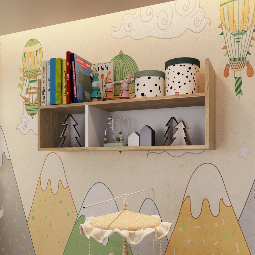 ESTANTE INFANTIL DE PARED CUBO Y LIBRERO LINEA PANAL DE ABEJA ITAPUÃ CON BLANCO