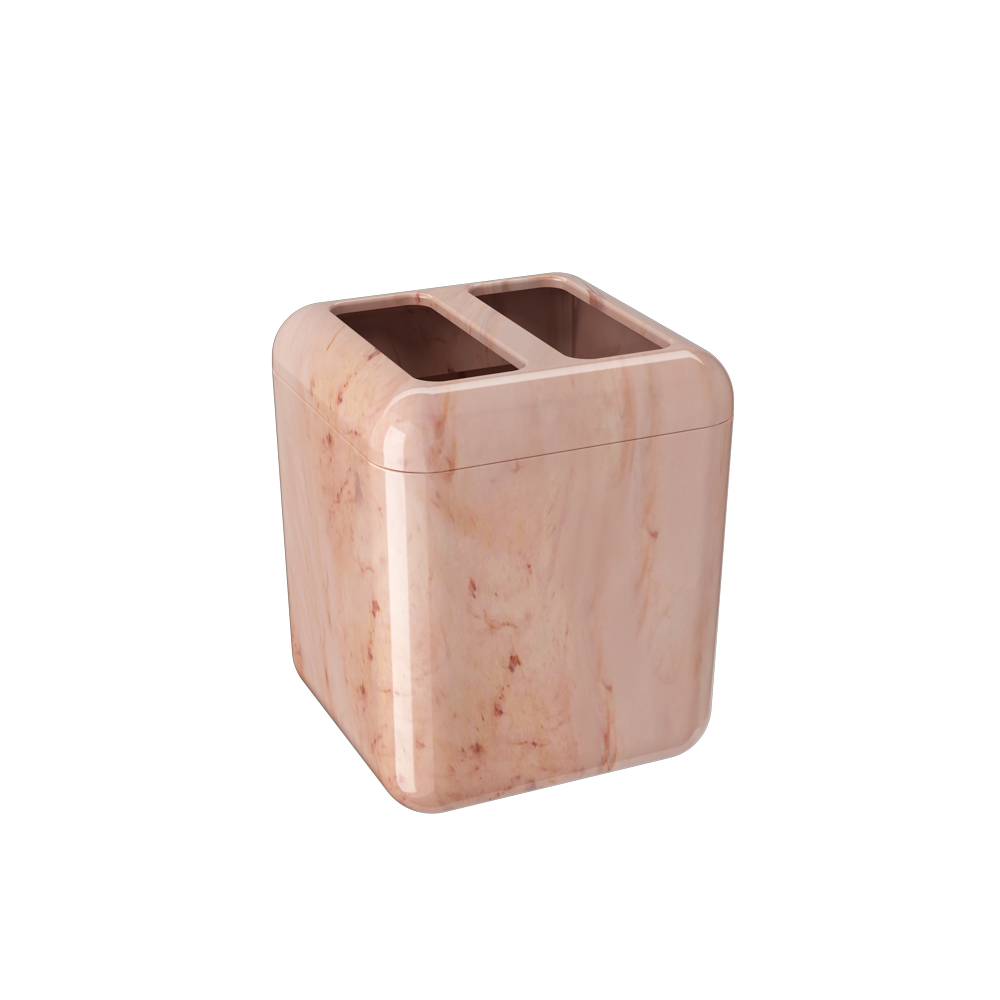 Portacepillos de Plastico Cube Marmol Rosa