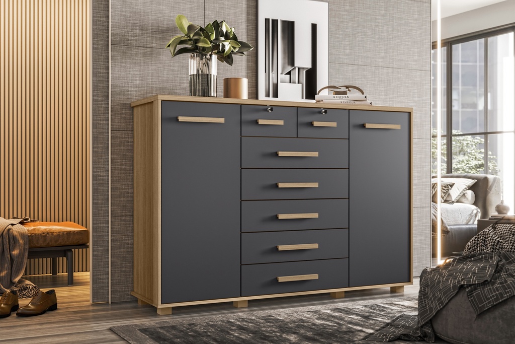 GAVETERO 7 GAVETAS + 2 PUERTAS FONTANA NATURE/TITANIUM