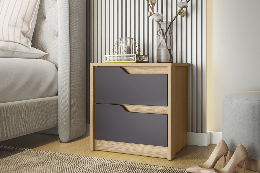 MESA DE NOCHE 2 GAVETAS DOBLE NATURE/TITANIUM (FLEX)