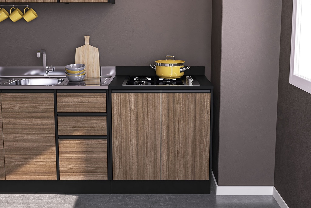 MUEBLE PARA COCINA MALI 2 PUERTAS NEGRO 855X766X518 MDP PRETO UV TEX /CASTANHO UV TEX