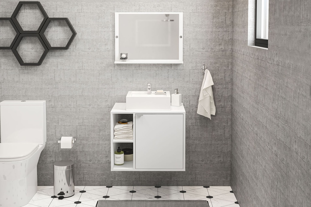 MUEBLE PARA BAÑO CON ESPEJO Y LAVAMANOS SUZANO MDP BRANCO BP