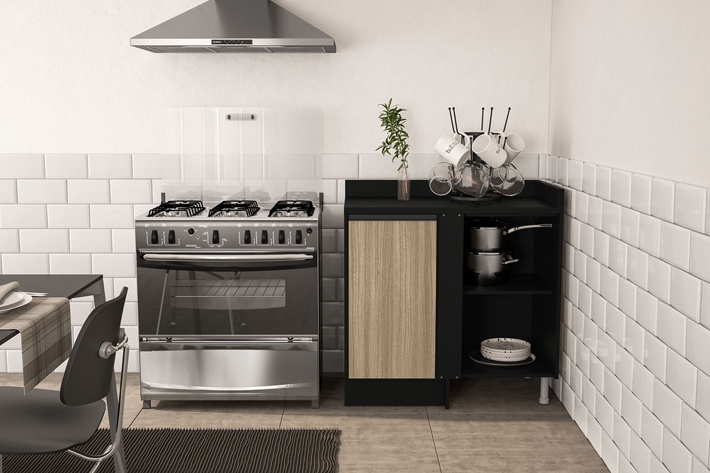 MUEBLE PARA COCINA MALI 930X900X518 MDP PRETO UV TEX/CASTANHO UV TEX