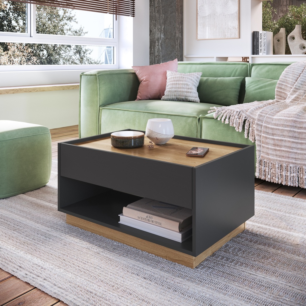 MESA DE CENTRO BARI CON GAVETA GRAFITE CON OAK