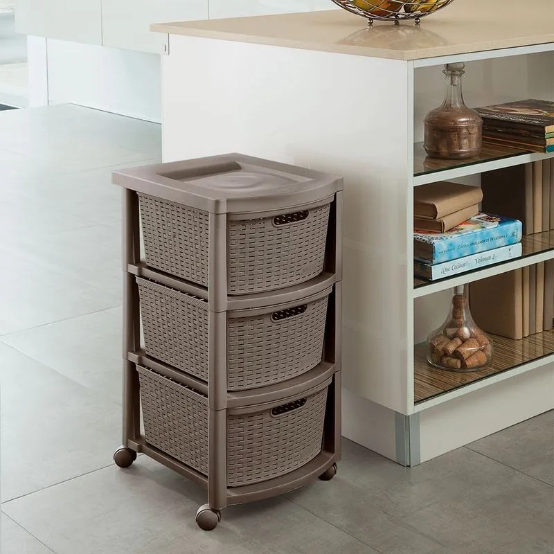 CAJONERO RATTAN 3 GAVETAS MOCCA
