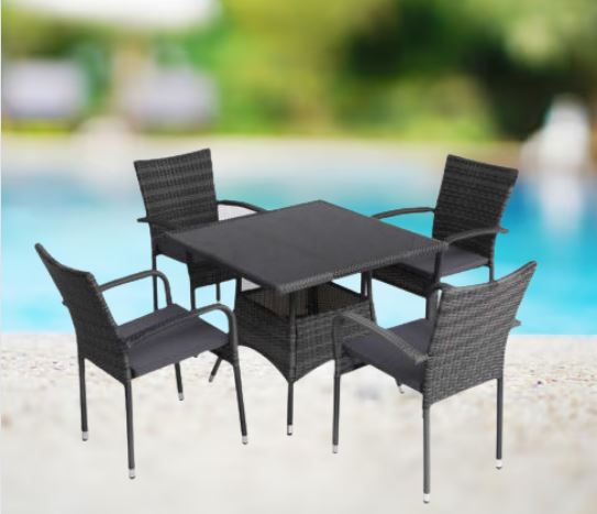 COMEDOR FIRSO PARA PATIO TIPO MIMBRE TOPE DE CRISTAL 4 SILLAS