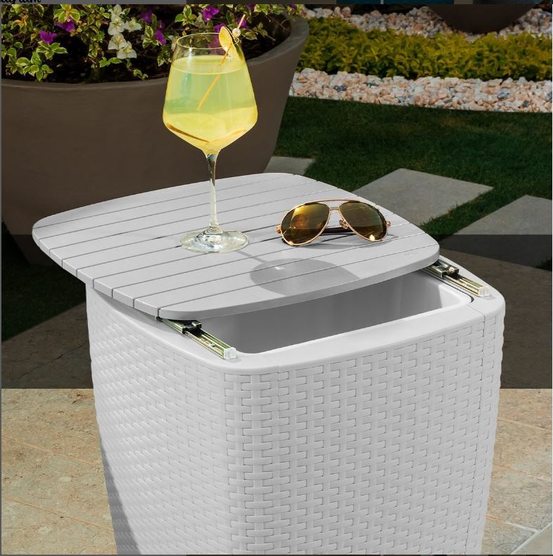 MESA HIELERA CON CAPACIDAD PARA 28 LITROS, COLOR SILVER, ALTO 58 CM, ANCHO 41.5 CM, LARGO 41.5 CM