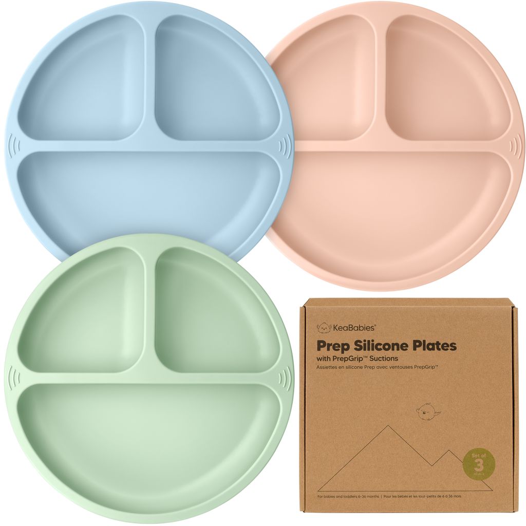 Keababies Paquete de 3 platos de succión de silicona de preparación (suave), color: suave