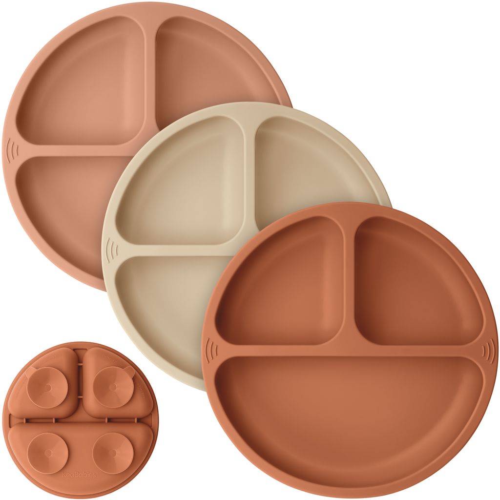 Keababies Paquete de 3 platos de succión de silicona para preparación (terracota), color: terracota