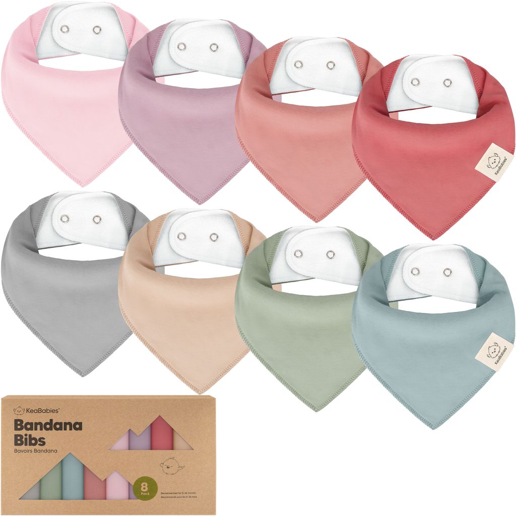 Keababies Paquete de 8 baberos de pañuelo orgánico (pastel apagado), color: pastel apagado