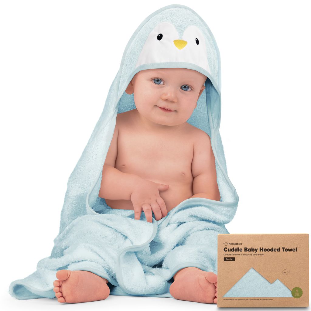 Keababies Cuddle Toalla con capucha de bambú orgánico para bebé (pingüino), Estilo: Pingüino