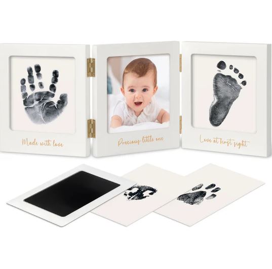 Keababies Fond Clean Touch Inkless Hand And Footprint Frame (Blanco/Dorado), Color: Blanco/Dorado