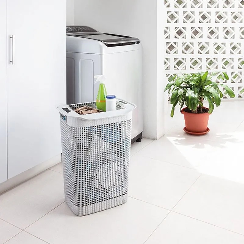 CESTA PARA ROPA RECTANGULAR LINUM BLANCA