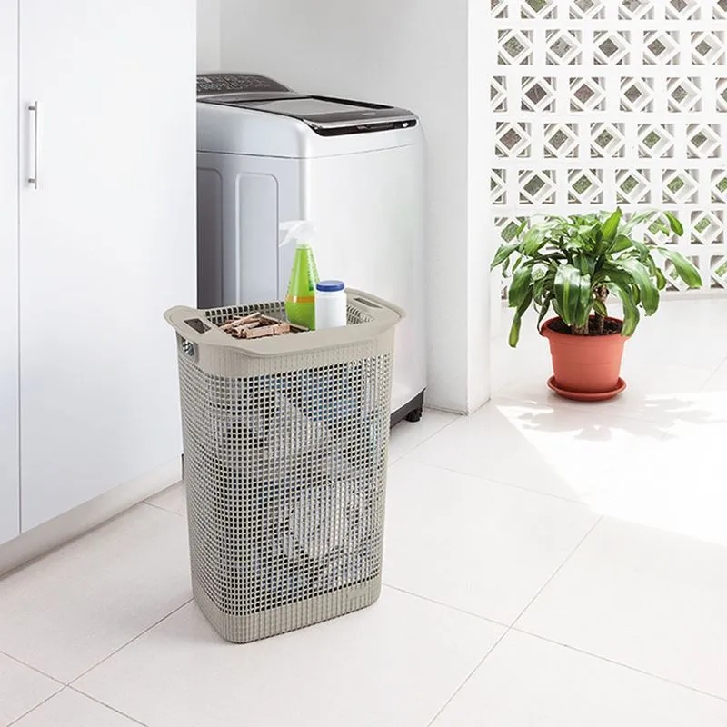 CESTA PARA ROPA RECTANGULAR LINUM TAUPE
