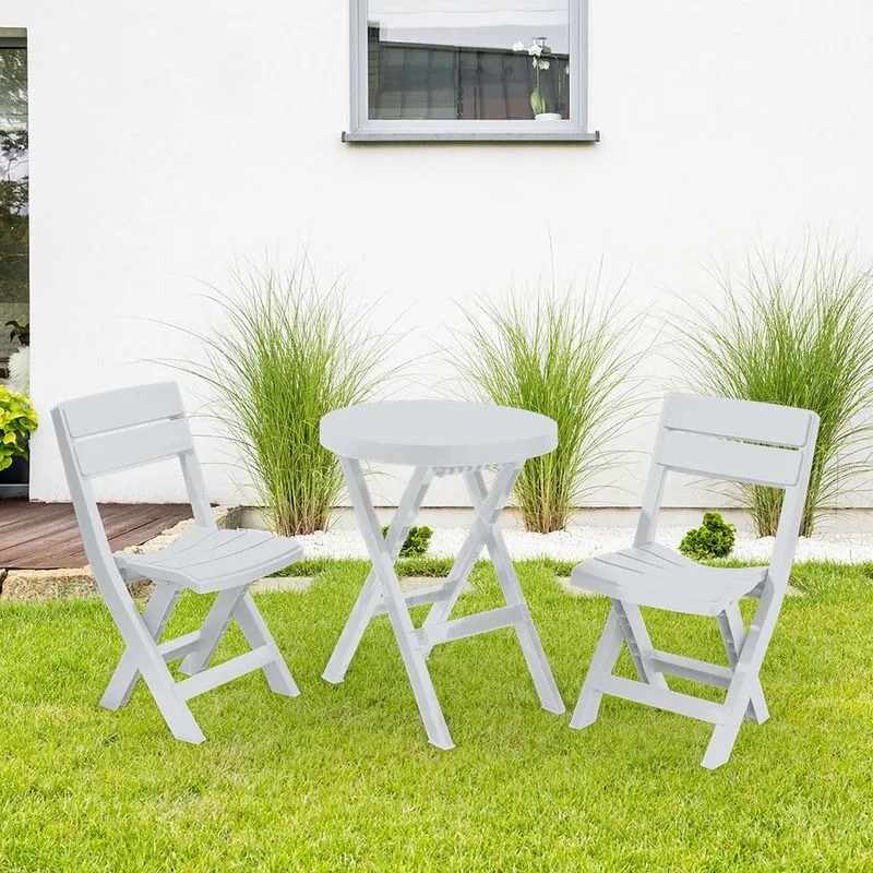 JUEGO MESA REDONDA +2 SILLAS PLEGABLES BARU GRIS HIELO