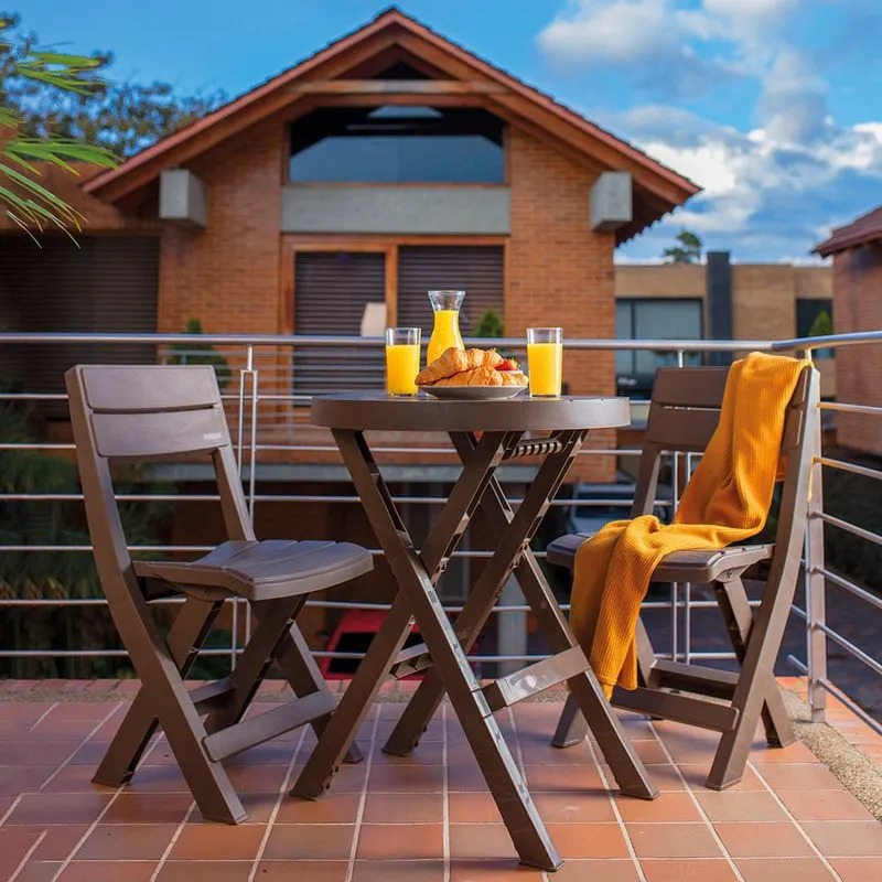 JUEGO MESA REDONDA + 2 SILLAS PLEGABLE BARU MOCCA