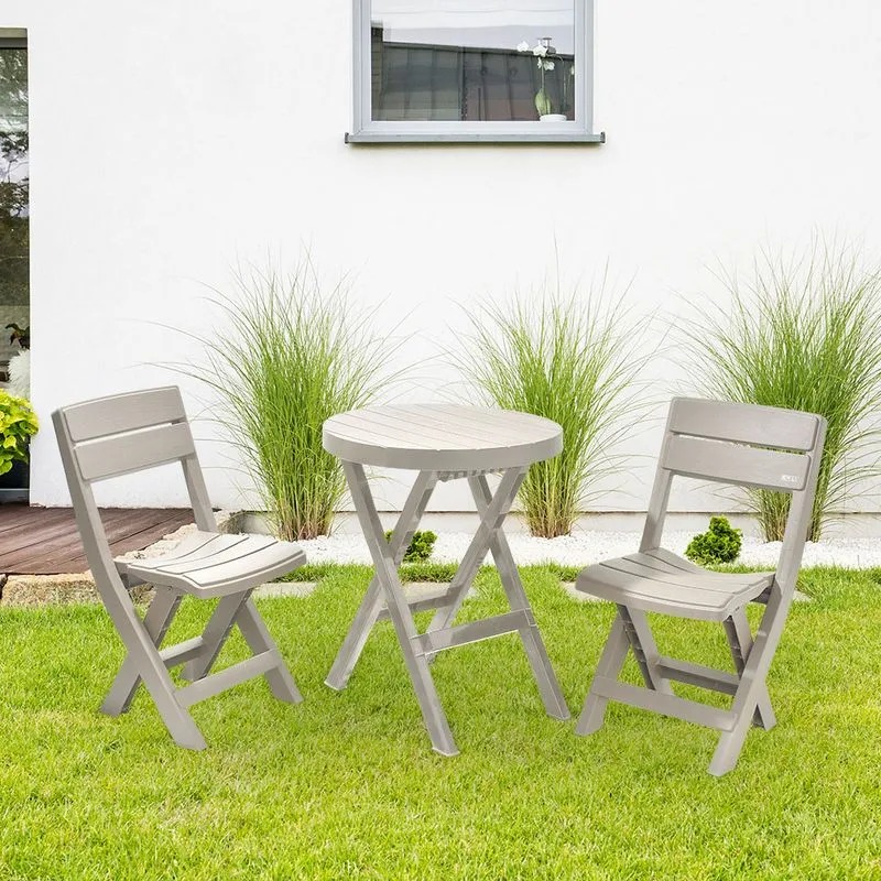 JUEGO MESA REDONDA + 2 SILLA PLEGABLE  BARU TAUPE