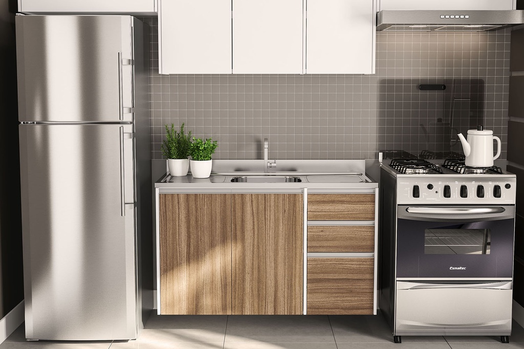 MUEBLE PARA COCINA MALI 2 PUERTAS + 3 GAVETAS 830X1200X510 MDP, BLANCO / CASTAÑO, 200039.0002