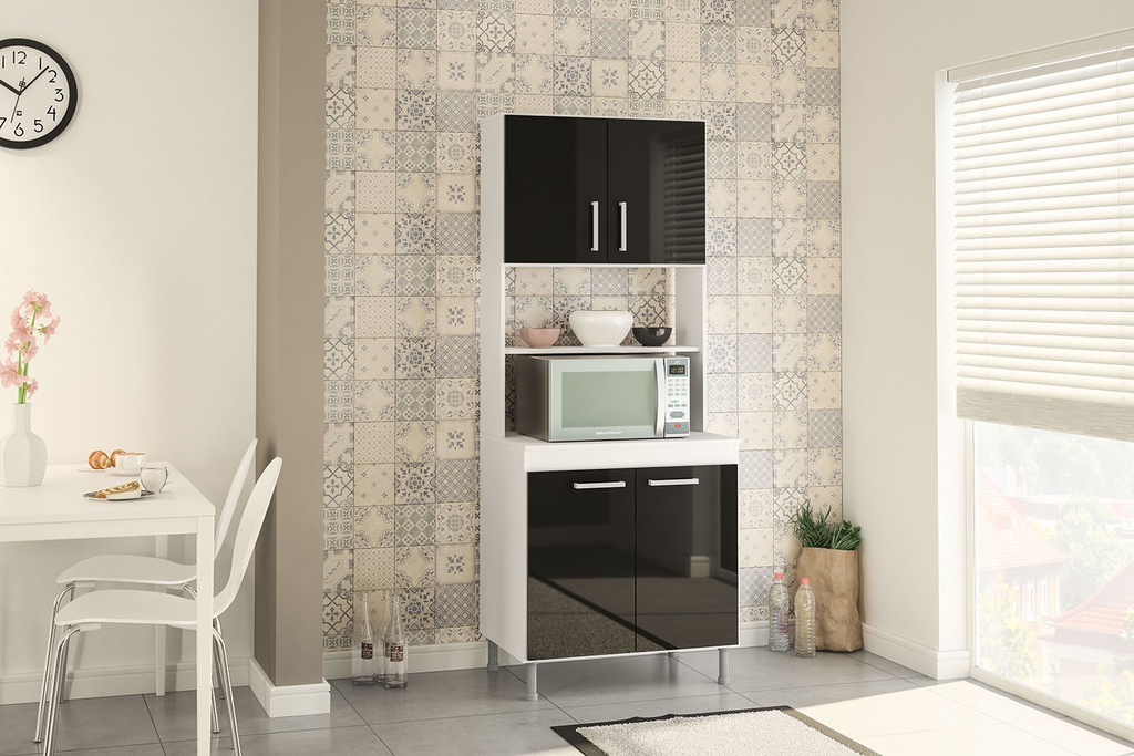 MUEBLE PARA COCINA 2 PUERTAS + 2 ESPACIOS + 2 PUERTAS, BLANCO CON PUERTAS NEGRO, 170320.0001