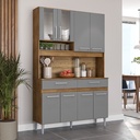 MUEBLE PARA COCINA BARI 4 PUERTAS + 2 ESPACIOS + 2 GAVETAS + 4 PUERTAS, CASTAÑO CON PUERTAS GRIS 230306.0001