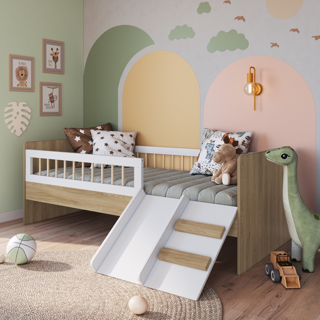 CAMA SINGLE INFANTIL LINEA AFFETO AVEIRO OAK CON BLANCO 190X80, AFT010AVBC