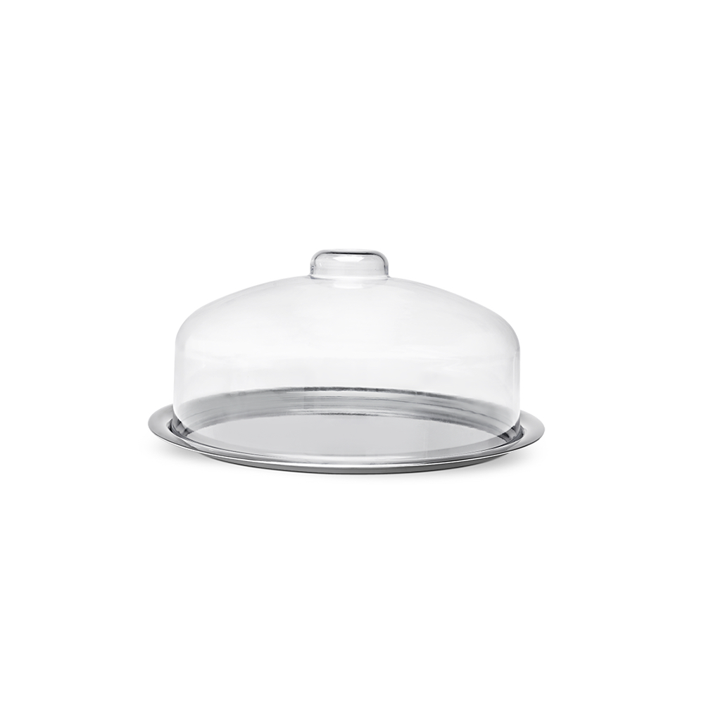 [2373/101] LINEA LYON - EN ACERO INOXIDABLE Y TAPA ACRILICA - JUEGO PARA TORTA 2 PZS Ø35CM