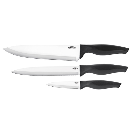[2556/309] JUEGO 3 CUCHILLOS CARNE 3/4 + COCINA 6 + HORT 3 1/2 EN ACERO INOXIDABLE