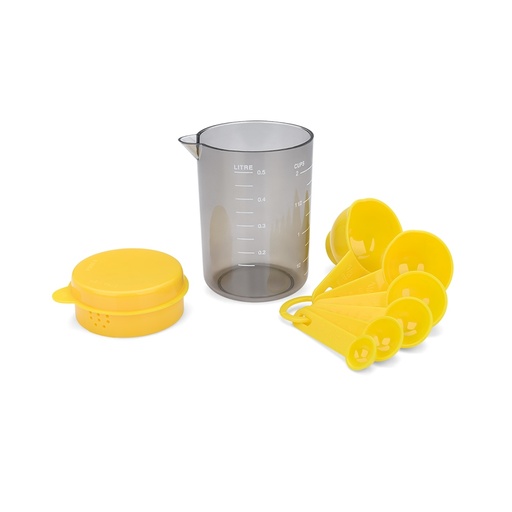 [2600/143] VASO MEDIDOR+CUCHARA DESCOMPLICA-AMARIL