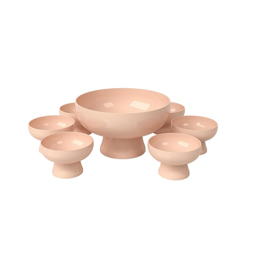[99226/4467] JUEGO 6 COPAS POSTRE Y 1 CREMERA GRANDE DE PLASTICO CAKE ROSA BLUSH 