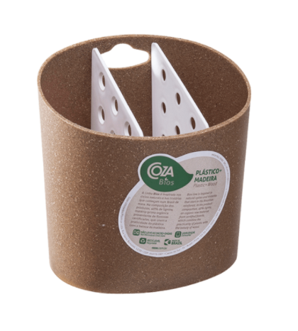 [40840/0094] PORTA CUBIERTOS DE PLASTICO BIOS MADERA CON BRANCO 