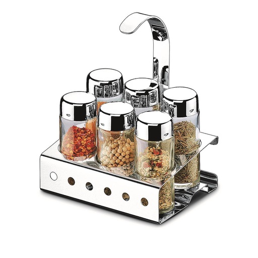 [1565/100] LINEA PARMA - EN ACERO INOXIDABLE Y VIDRIO PORTA C/DIMENTOS 7 PIEZAS