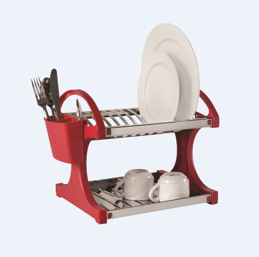 [2104/250]  LINEA SUPREMA - EN ACERO INOXIDABLE C/ PLASTICO - ESCURRE PLATOS 12 PLATOS 27,5x29x32CM ROJO