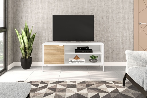 [180104.0001] MESA PARA LCD - RACK MAIORCA 135 CM - BLANCO/CASTANO