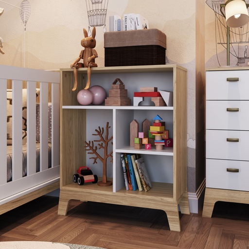 [FM007ITBC] ESTANTERÍA INFANTIL 4 ESPACIOS LÍNEA PANAL DE ABEJA ITAPUÃ CON BLANCO 