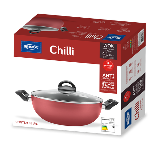 [7015/195] LINEA CHILLI - EN ALUMINIO -WOK Ø28CM 4,10L C/TAPA Y MANIJAS CHERRY 