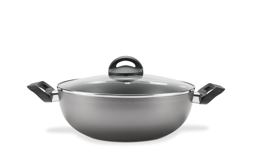 [7014/195] LINEA CHILLI - EN ALUMINIO -WOK Ø28CM 4,10L C/TAPA Y MANIJAS PLATA 