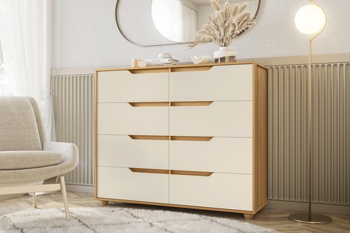 [23715-RG-OWF] GAVETERO DOBLE 8 GAVETAS ROBLE GRIFE/OFF WHITE (FLEX)